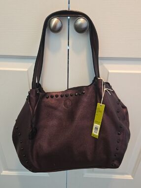 Gianni Bini Plum Studded Pebbled Shoulder Bag